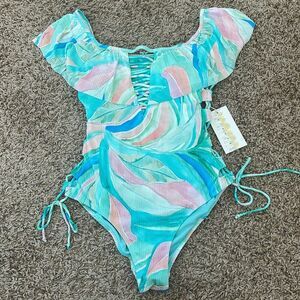 NWT TiniBikini Flounce Off Shoulder One Piece Ruffles Bathing Suit